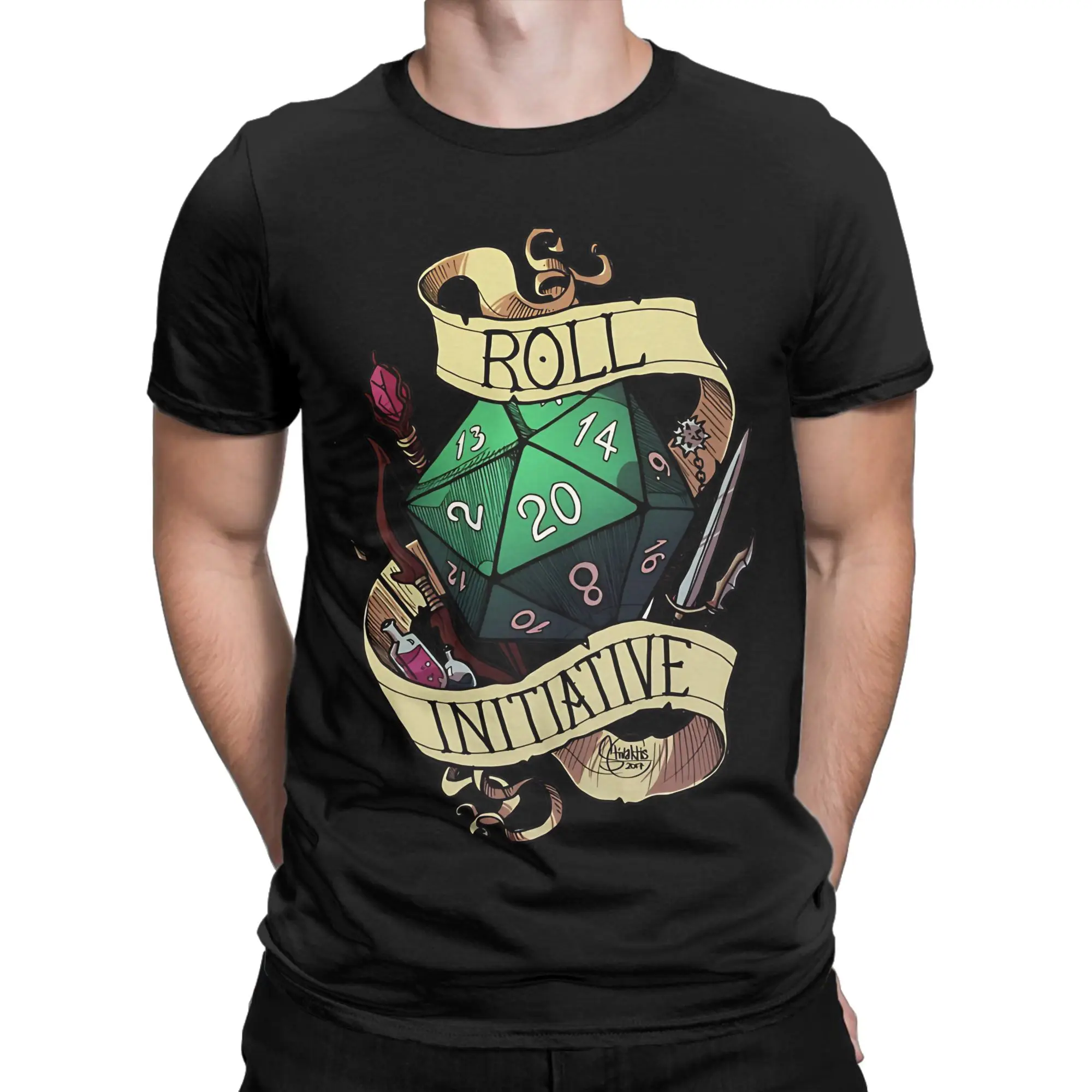 Roll Initiative Graphic 100% Cotton T-Shirt dDungeons Dragons Tees Tops For Men