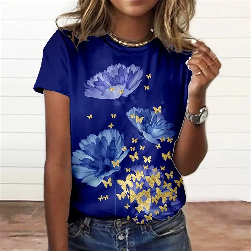 Rose Flower Dot 3d Printed Summer Women's Short Sleeve Top Cute Dog Graphs T Shirt Fashion Street Crewneck T-Shirt XS-6XL Tees