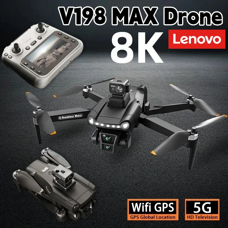 Dron Lenovo V198MAX con GPS, Fotografía Aérea 8K HD, Cámara Dual 4K, Quadrotor sin Escobillas, Evitación de Obstáculos Láser, Juguete Aéreo Óptico