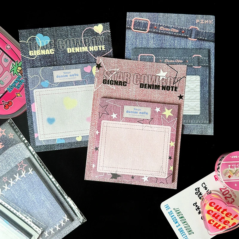 40Pcs Denim Sticky Notes Memo Pad Decoration Scrapbooking DIY Message Notes Paper Office Notepad Kawaii School Stationery