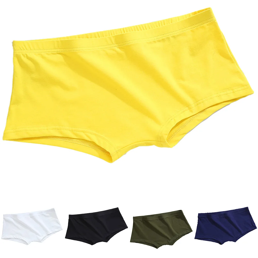 Boxer en coton taille basse pour homme, sous-vêtement athlétique, lingerie grande taille, renflement en U, blanc, noir, jaune