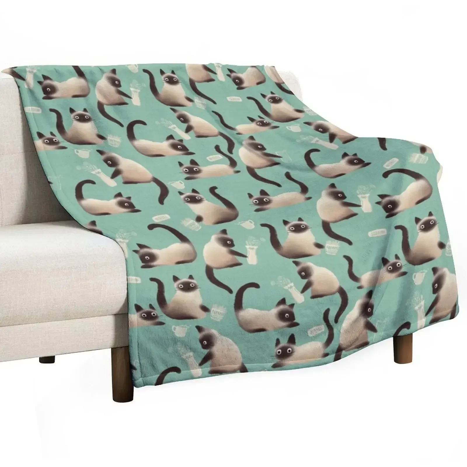 Bad Siamese Cats Knocking Stuff Over Throw Blanket valentine gift ideas warm for winter Blankets