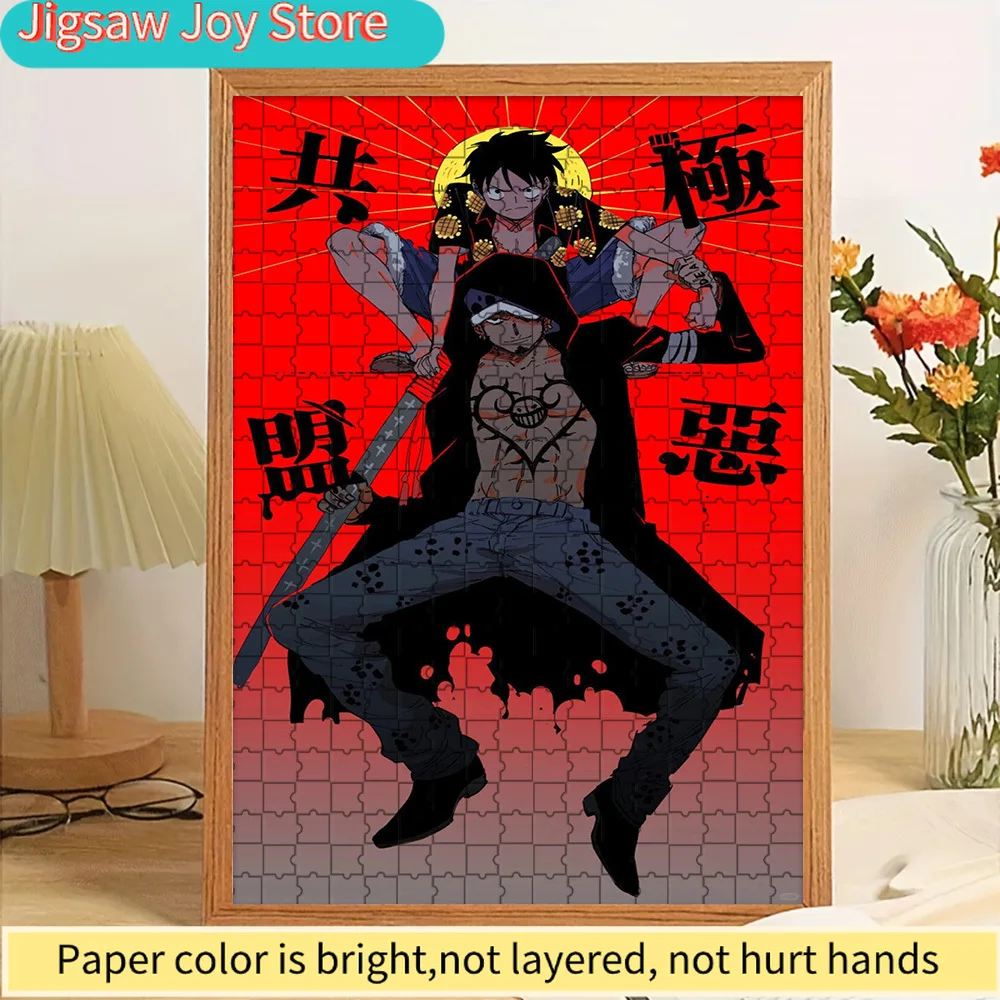 

Пазл из бумаги One Piece: Луффи и Трафальгар Ло — Динамичное изображение союза, аниме-декор в стиле панк-хазард, мощная атмосфера союза, украшение для стен