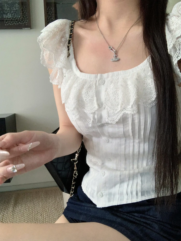 

Yuzuqi Anonymous White Moonlight Lace Trim ort Svel Women's irt Summer Top Small irt Other Material HB2025504