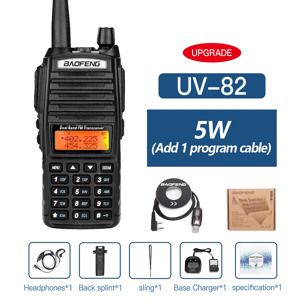 Baofeng UV-82 Dual PTT Walkie Talkie High Power 5W/8W EU82X Dual Band VHF UHF FM Amateur Radio Stati 10KM Lange Ham CB Radio