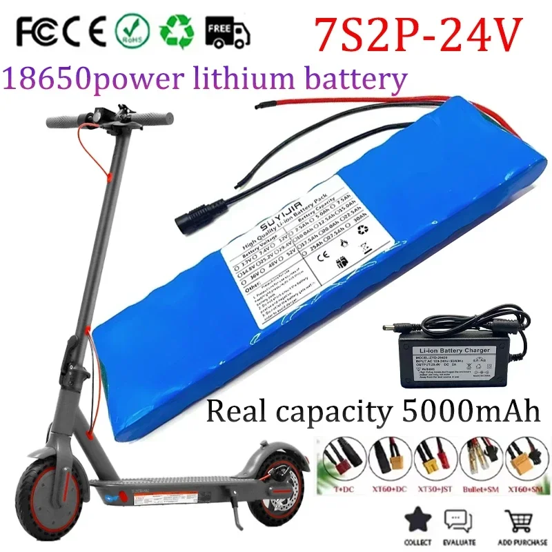 

7S2P 24V Lithium Battery Pack 18650 Power Battery 29.4V Actual Capacity 5000mAh BMS Suitable for Electric Bicycles and Scooters