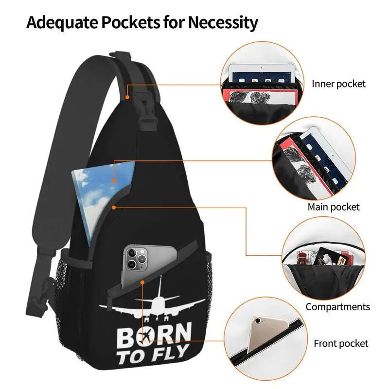 Born To Fly Flight Pilot Sling Bag aviador de avión de aviación, regalo, hombro, pecho, mochila cruzada, viaje, senderismo, Daypack