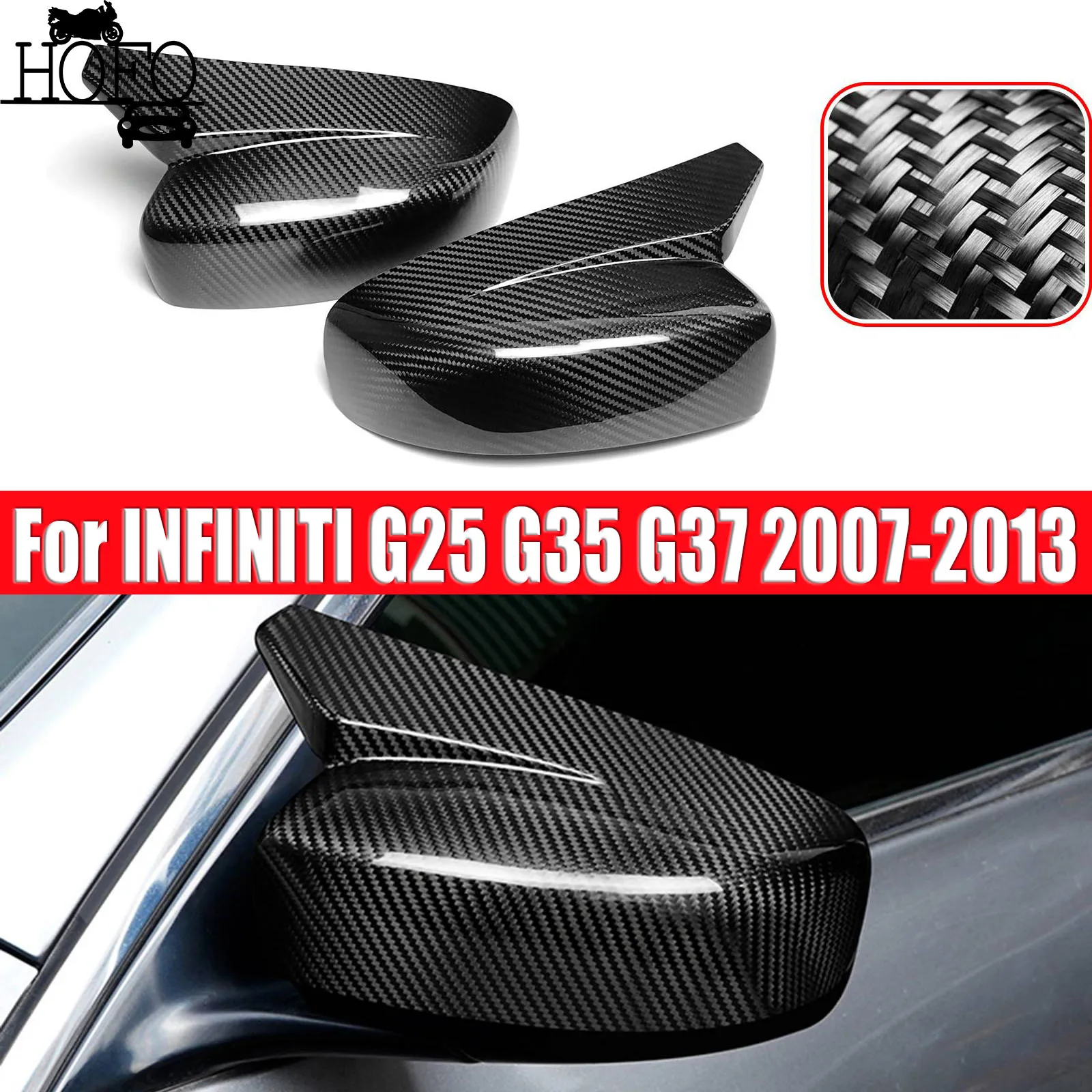 

For INFINITI G25 G35 G37 2007-2013 Real Carbon Fiber OX Horn Side Mirror Cover