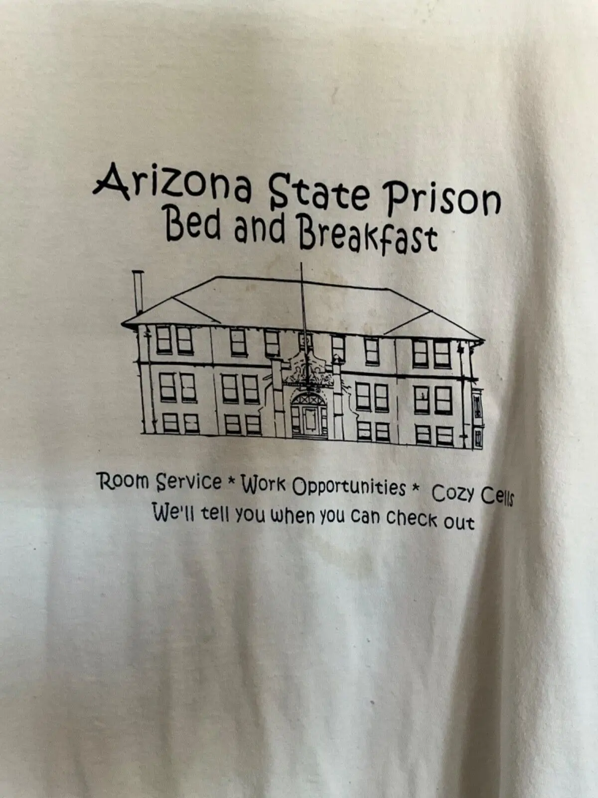 ARIZONIA STATE PRISON BED AND BREAKFAST T SHIRT MENS SIZE XL