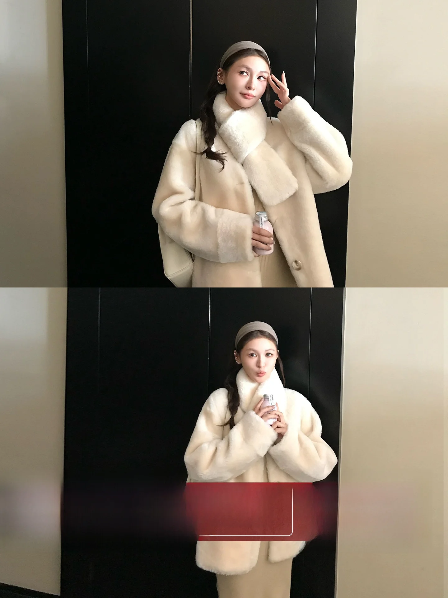 

Snowy Girl Australian Luxury Warm Merino Wool Fur Integrated Fur Coat Scarf Winter Survival Youth Full Skin Whole Skin Design