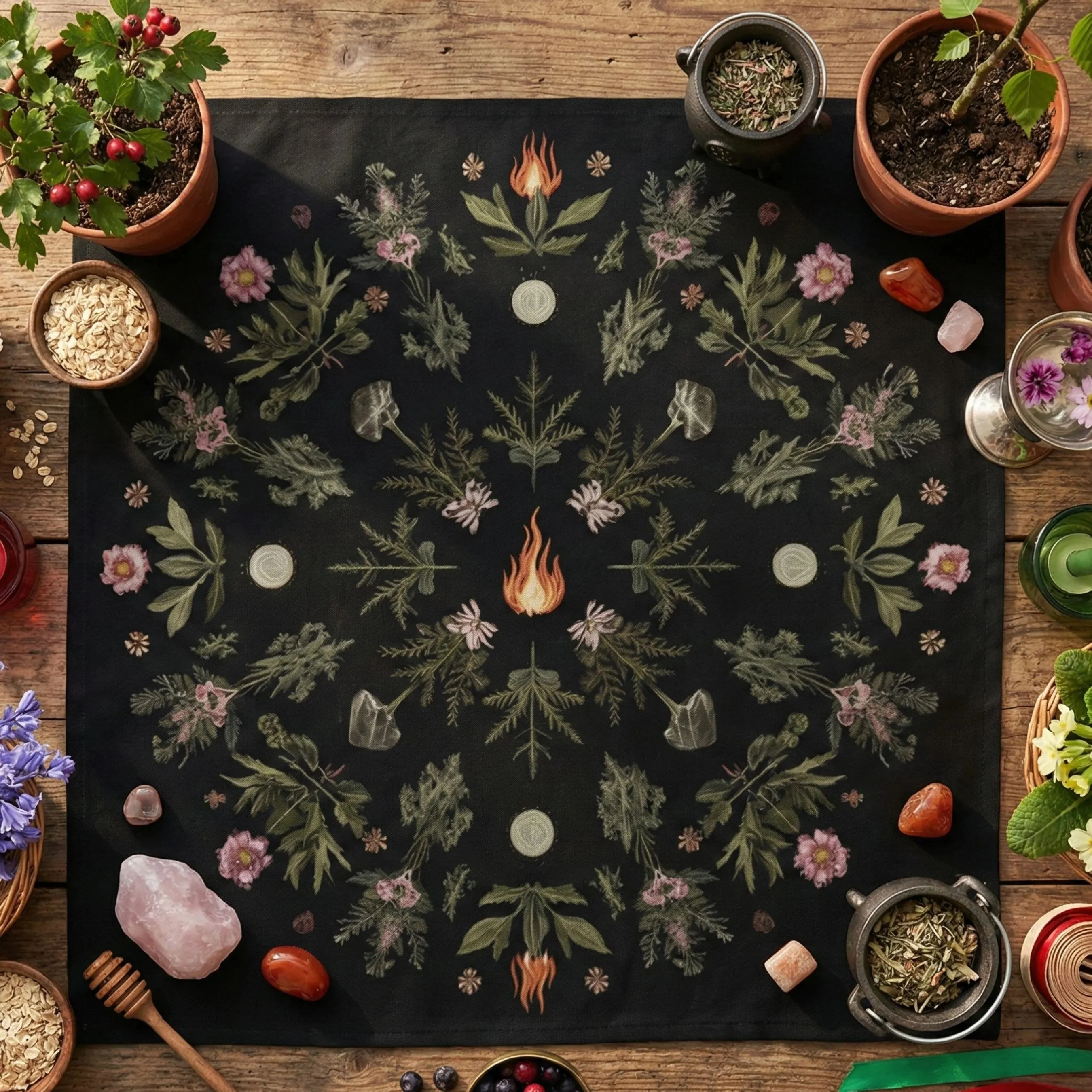 VIKAMA Dark Herbal Crystal Tablecloth Witch Ceremony Altar Cloth Magic Elements Tarot Divination Tarot Card Tablecloth
