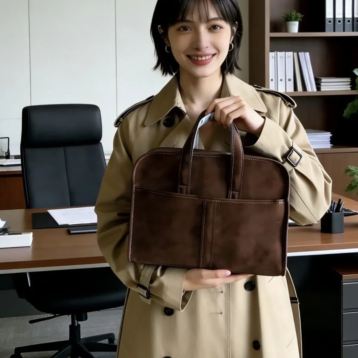 

Винтажная кофейно-коричневая сумка для ноутбука, портативная сумка 2-в-1 и через плечо, подходит для ноутбуков 13/14/15/16 дюймов, унисекс для ежедневных поездок на работу