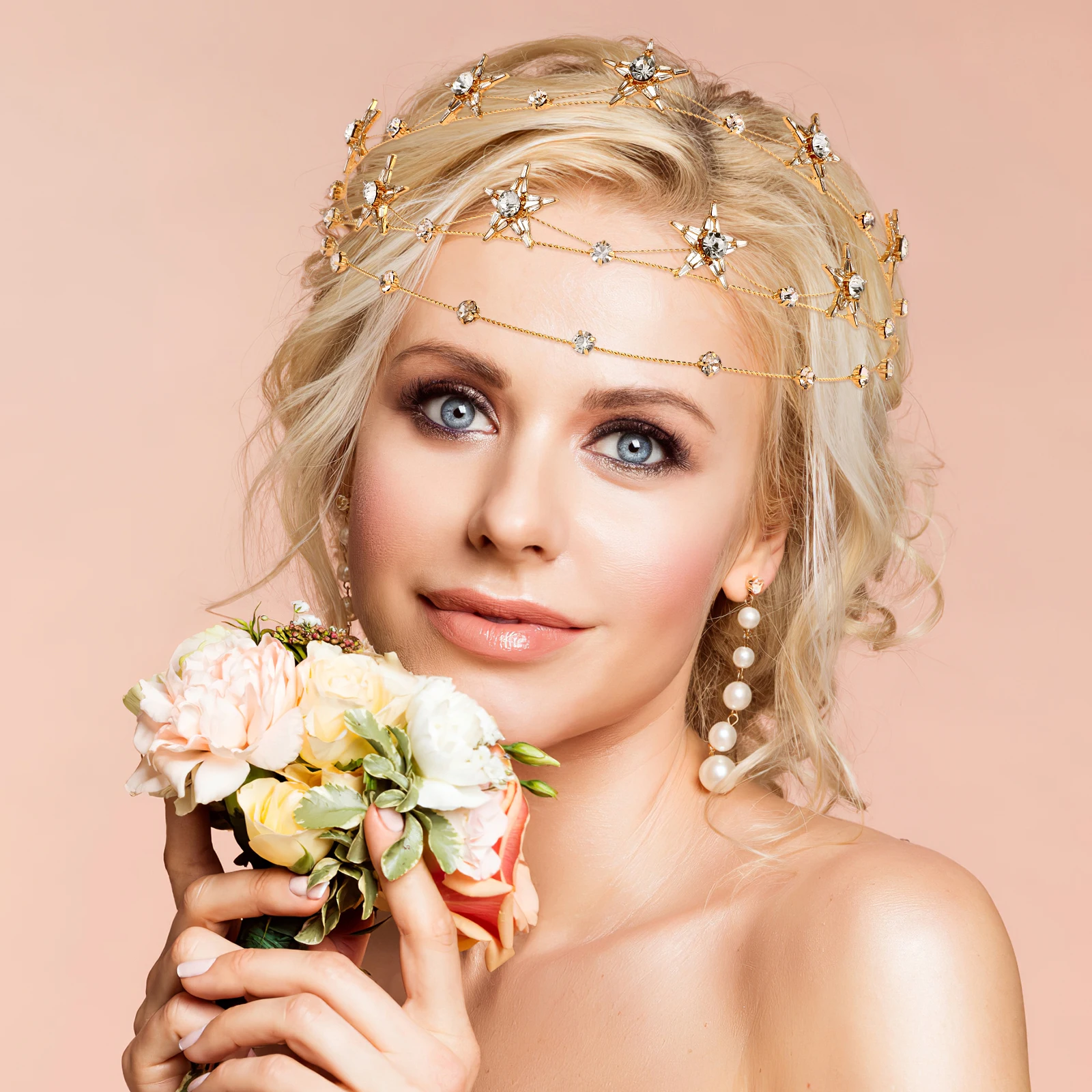 

Five Pointed Crown Tiara Rhinestones Headpiece Stars Crown Headdress Women Bridal Wedding Tiaras Headdress Hairstyle Tool