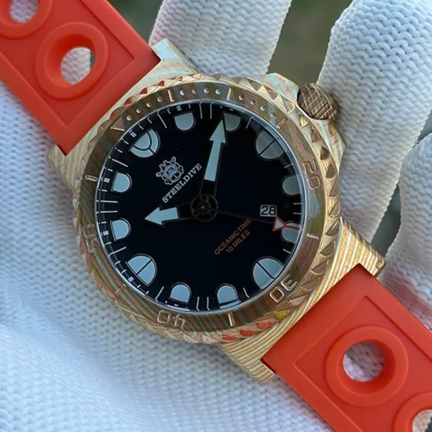 

STEELDIVE Men Automatic Watch 46.5mm Bronze Timascus Case Mechanical Wristwatch Diver 10000M Waterproof Luminous Sapphire NH35