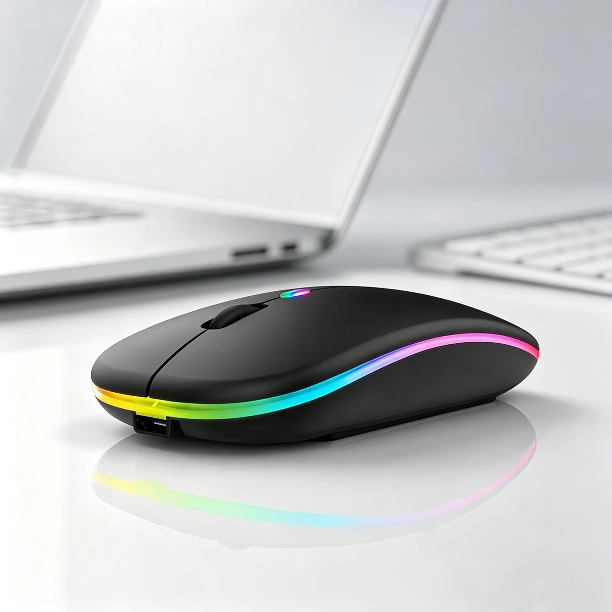 2.4G & BL Dual Mode Rechargeable Wireless Mouse, Colorful Light, USB Receiver, Ergonomic Mice, Multiple Metallic Color Options