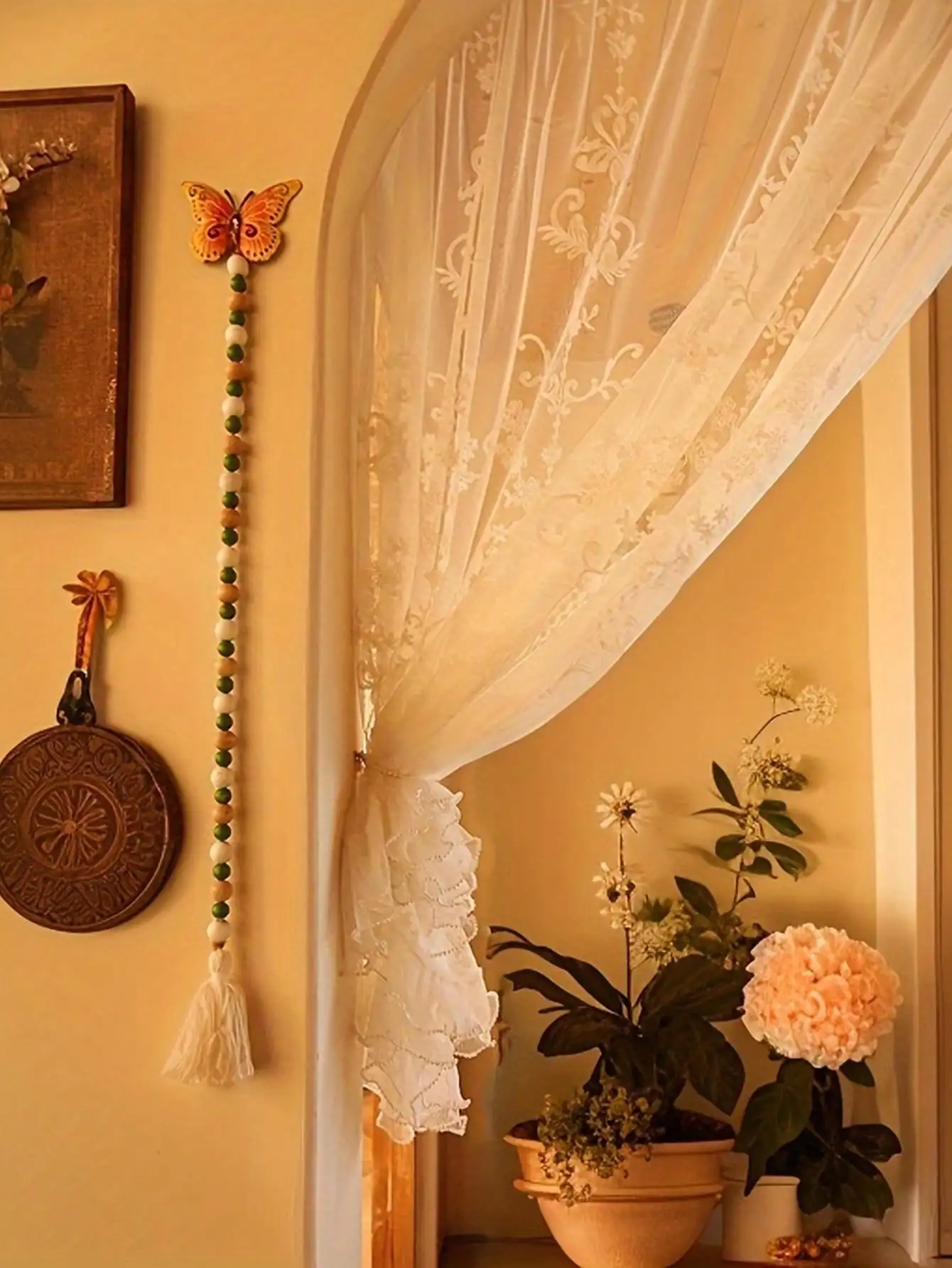 1Pc French Vintage Pearl Trimmed Embroidered Curtain Classical Style Door Drape for Home Decor