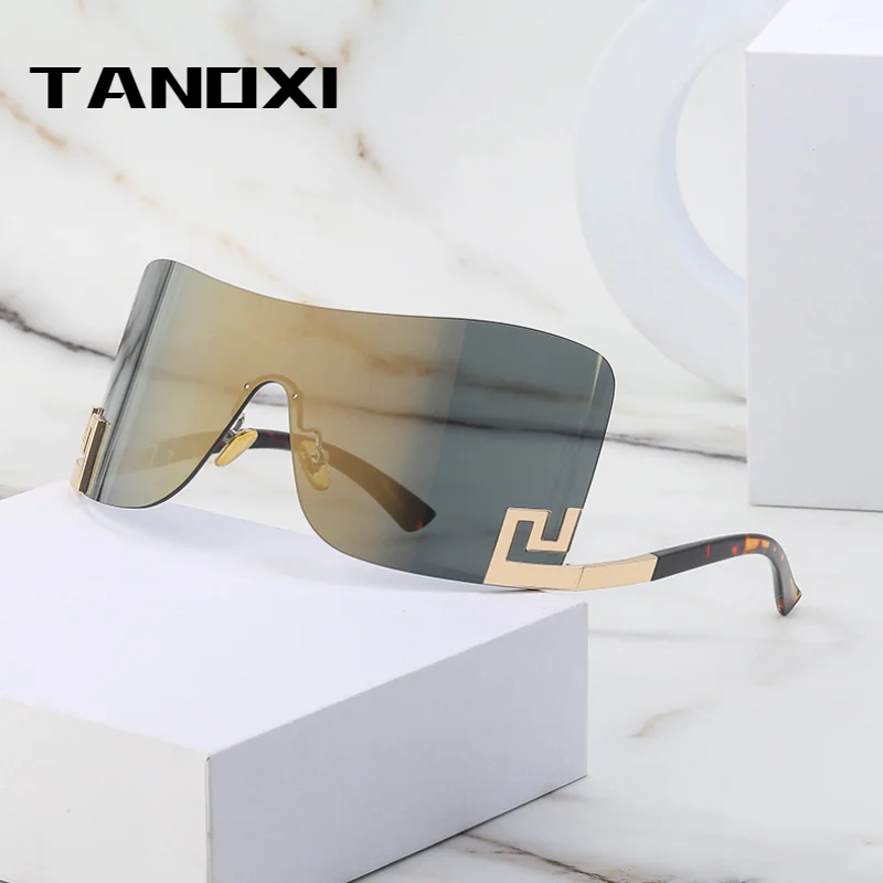 TANOXI Oversized Vintage Punk Goggle Y2K Sunglasses Frameless One Piece Woman Sunglasses Luxury Brand Goggle Shades UV400