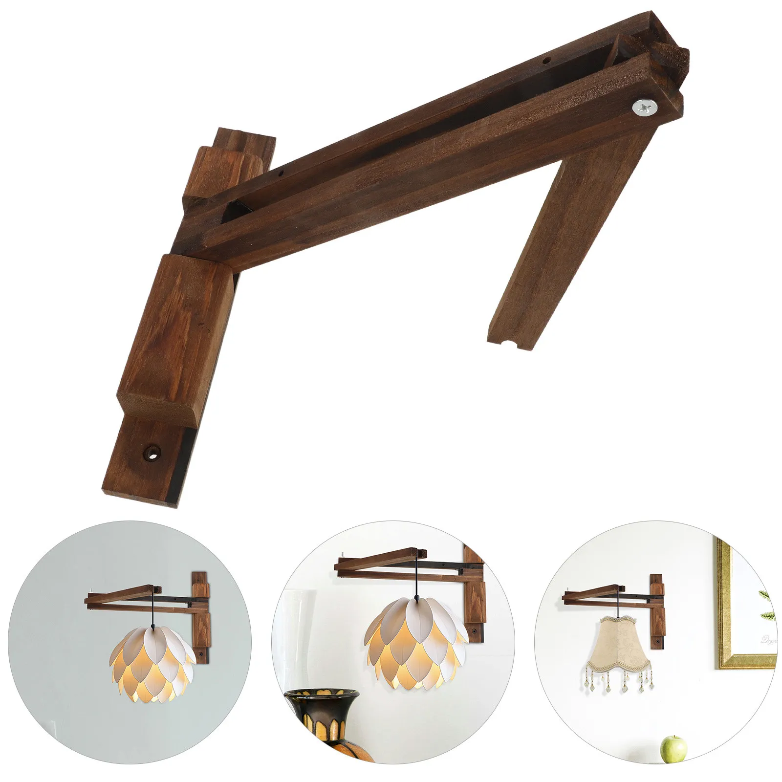 2Pcs Wall Sconce Folding Wood Bracket Adjustable Wall Mount Lamp Holder for Desktop Lighting Stable Fixture Hanging Lamp Holder