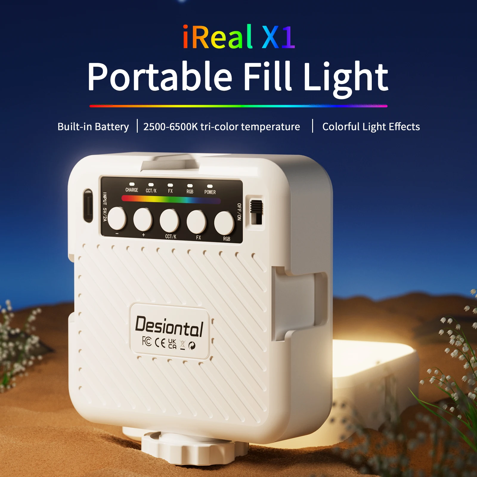 IReal X1 Full Color RGB Mini LED Fill Light Portable Pocket Video Lamp 3000K-6500K Cold Shoe Camera Light Photography Vlog Lamp