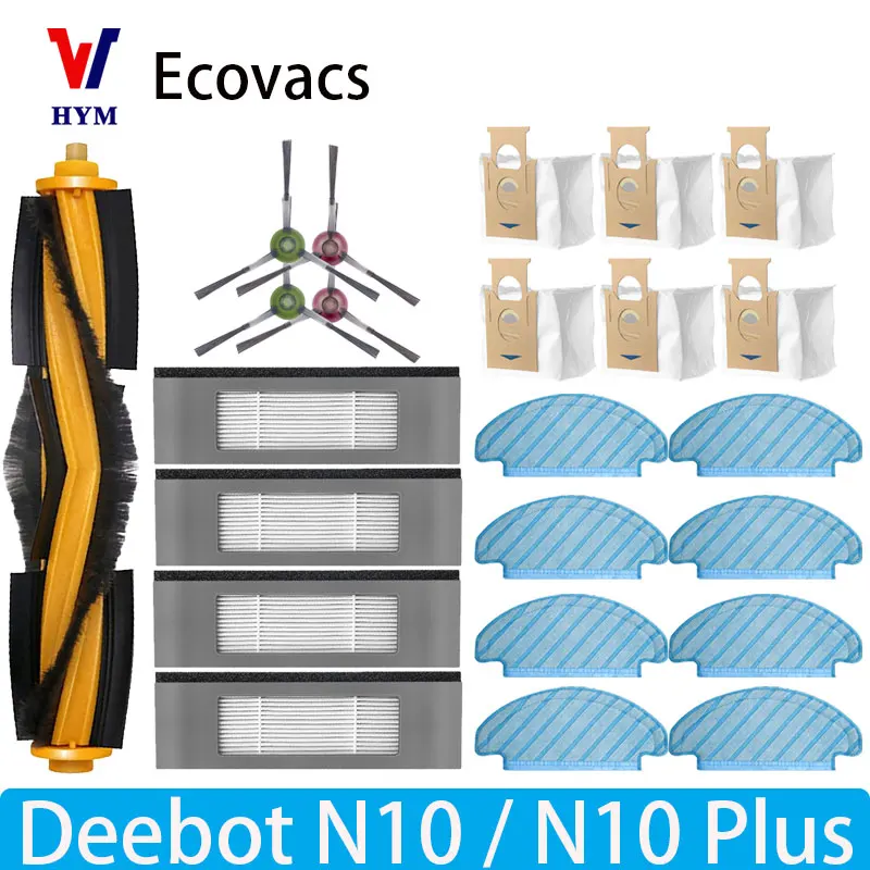 For ECOVACS DEEBOT N10 N10 PLUS Robot Vacuum Cleaner Main Side Brush Hepa Filter Mop Cloth Dust Bag Replacement Parts