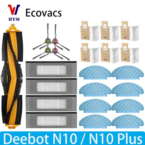 ECOVACS DEEBOT N10 N10 PLUS 로봇 진공 청소기용 메인 사이드 브러시 헤파 필터 걸레 천 먼지 봉투 교체 부품 