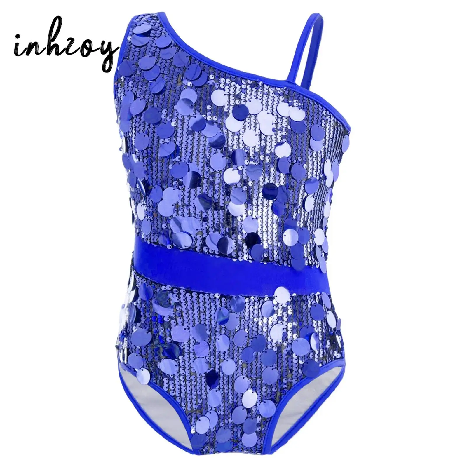 Niños Niñas lentejuelas Ballet danza leotardo gimnasia entrenamiento Ropa de baile traje de Jazz latino con mono brillante sin mangas