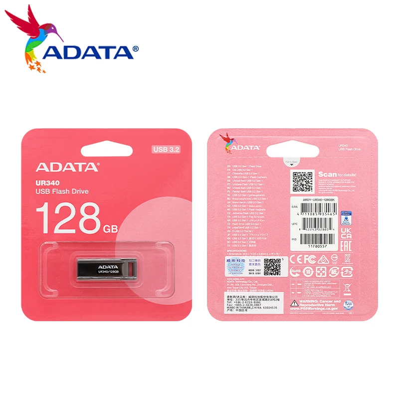 ADATA UR340 USB 3.2 Gen 1 32GB 64GB 128GB Flash Drive 100MB/s Read Metal Capless Design Waterproof Shockproof Dustproof
