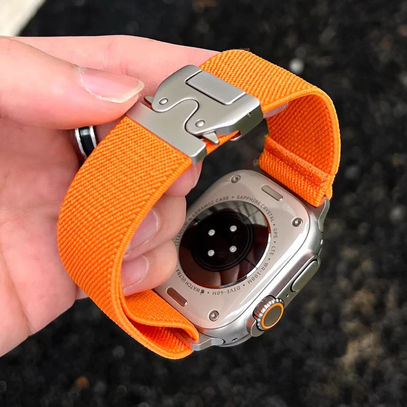 حزام نايلون لساعة أبل باند 10 9 8 7 46 مللي متر 45 مللي متر 41 مللي متر 44 مللي متر 42 مللي متر سوار مرن مضفر IWatch Series 6 SE 5 4 Ultra 2 49 مللي متر
