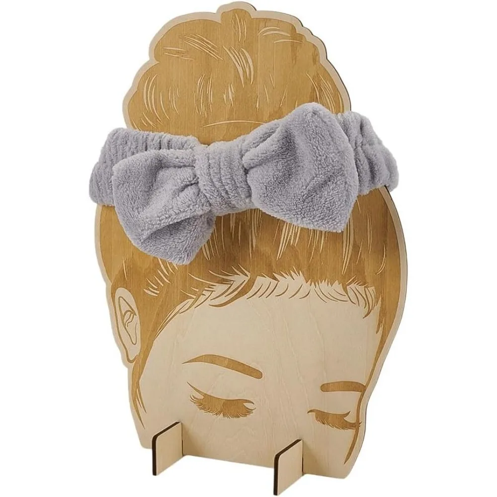 Wood Headband Display Cards Blanched Almond Hair Tie Holder Ear Warmer Prop Display Card Hair Bands Organizer Head Shaped Hair