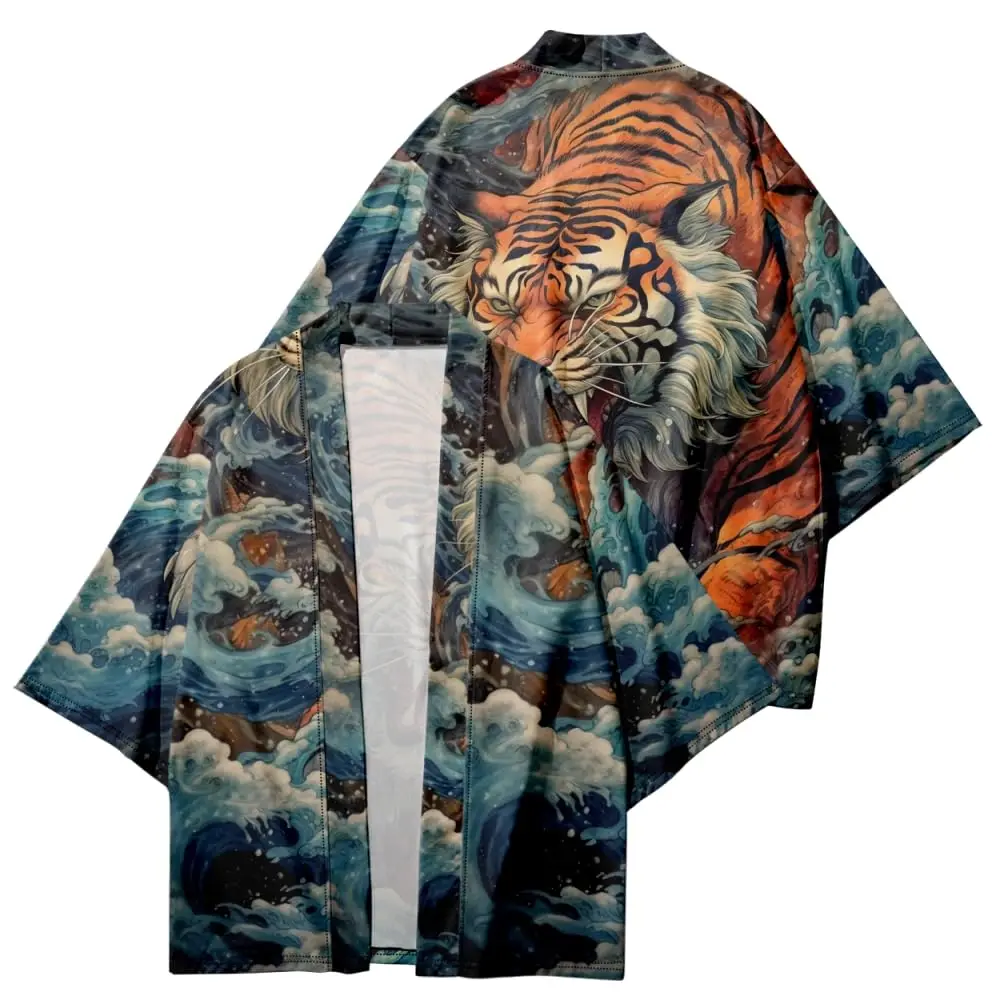 남성 패션 일본 여름 기모노 아치드래곤 3D 프린트 일본 전통 해변 반팔 셔츠 남녀 공용