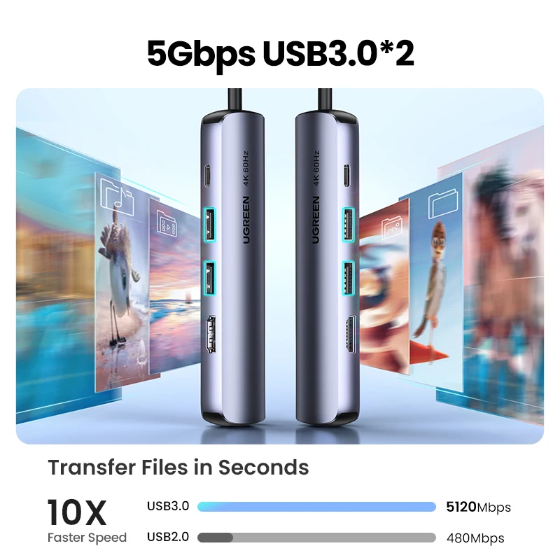 맥북 에어 프로 2020 개 USB 허브용 UGREEN USB C 허브 4K 60Hz 미니 USB 타입 C 3.1-HDMI RJ45 PD USB 3.0 OTG 어댑터 USB C Dock