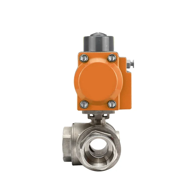 DN80 12V 24V ball valve metal hard seal Pneumatic Actuated Stainless Steel  3 Ways Ball Valve