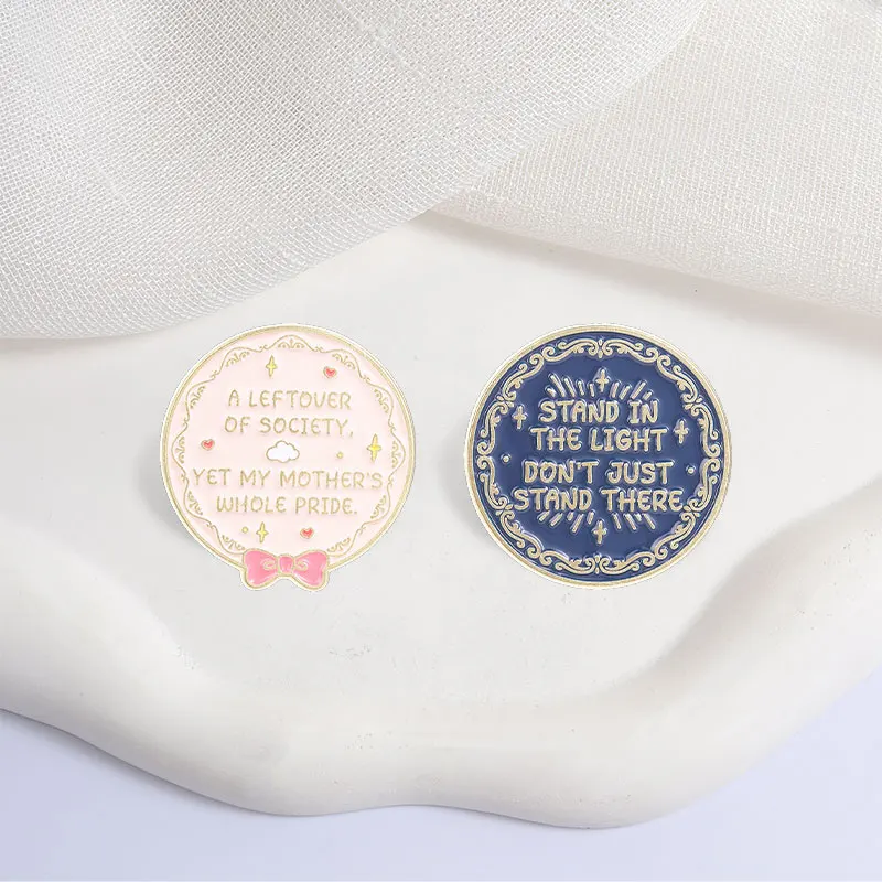 Inspirational Quote Round Badge Cartoon Bow Enamel Pins Fashion Lapel Brooches Metal Backpack Clothes Jewelry Gift for Friends