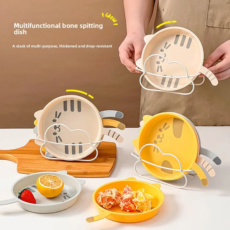 

Cartoon Cat Spitting Bone Plate Household Plastic Snack Plate Dessert Fruit Microwave Heating Drop-resistant Dining Table Bone