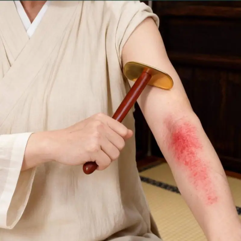 Gua-Sha-Tool aus Holz und Messing – Natürliche Massage für Gesicht/Körper, Lymphdrainage, Hautpflege und Schmerzlinderung – Detail 4