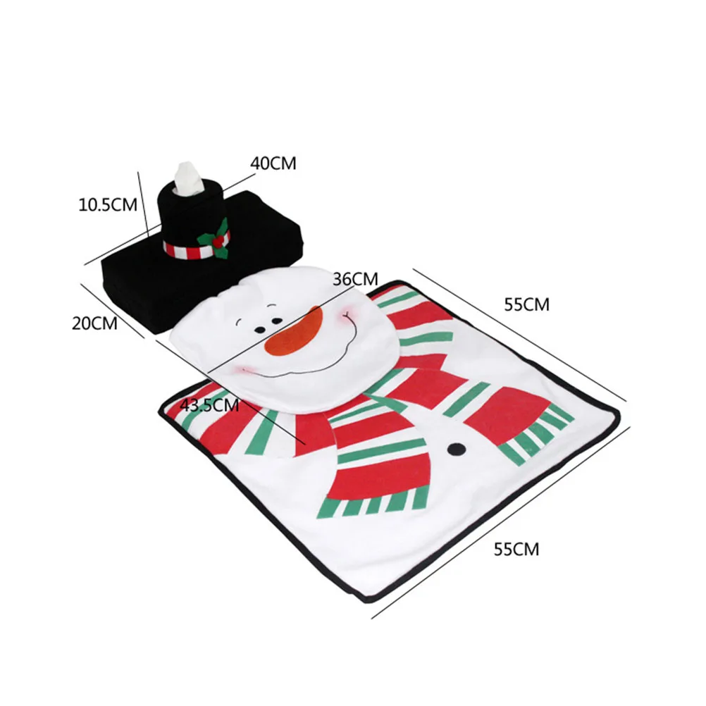 

Snowman Toilet Set U Shaped Bathroom Rug Soft Non Slip Christmas Theme Decorative Mats with Toilet Lid Cover Floor Mat 2in1