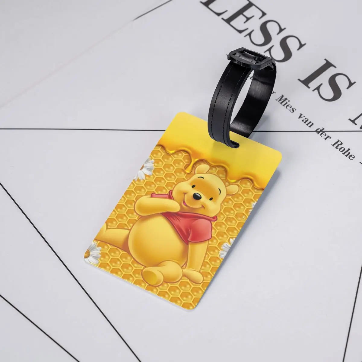 Etiquetas de equipaje personalizadas Winnie The Pooh para maletas, etiqueta de identificación de cubierta de privacidad, oso de dibujos animados lindo