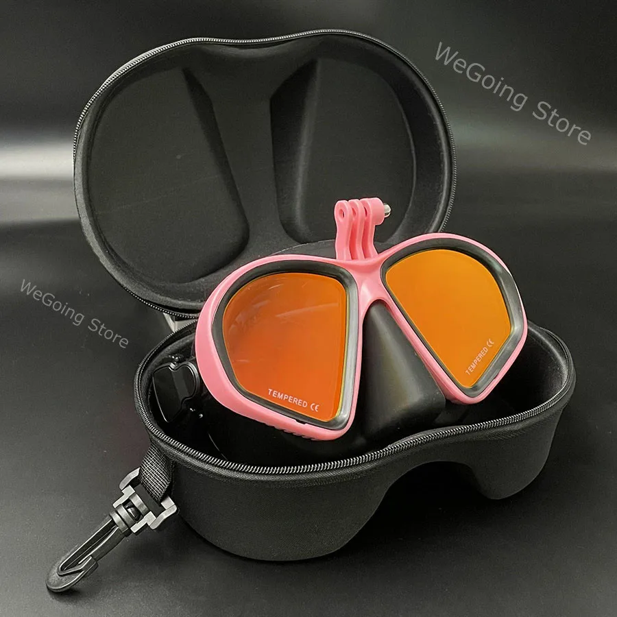 Adult Mirror Coating Low Volume Dive Glasses for Gopro Tincted Spearfishing Scuba Swimming Mask Pack in Black Zipper Box