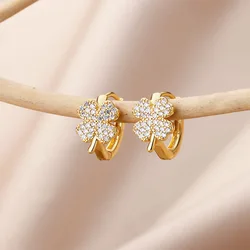 Zircon Four Leaf Clover Earrings For Women Stainless Steel Flower Geometric Hoop Earring Aesthetic Wedding Jewerly pendientes