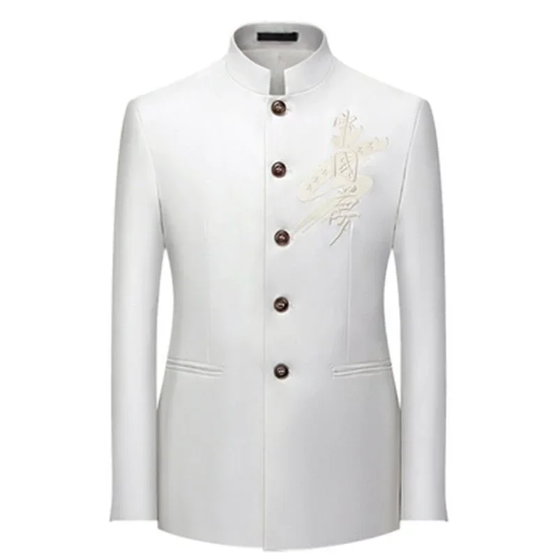 

Z215New Chinese slim groom wedding dress suit solid color Zhongshan suit