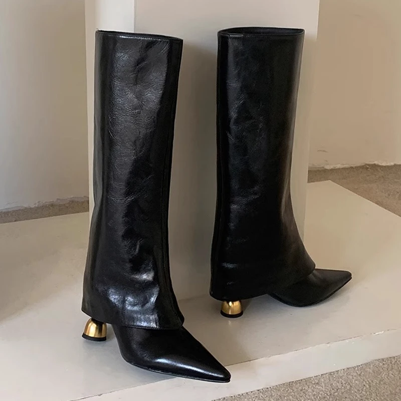 Pointed Toe Women High Boots Designer High Heels Shoes Fashion Knee High 2025 Winter Chelsea Boots Goth Pumps Luxury Botas Mujer