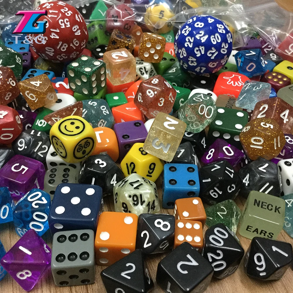 T & G-juego de dados al azar, venta al por mayor, de plástico, de múltiples caras, 100 unidades/juego en Color estocástico/estilo para