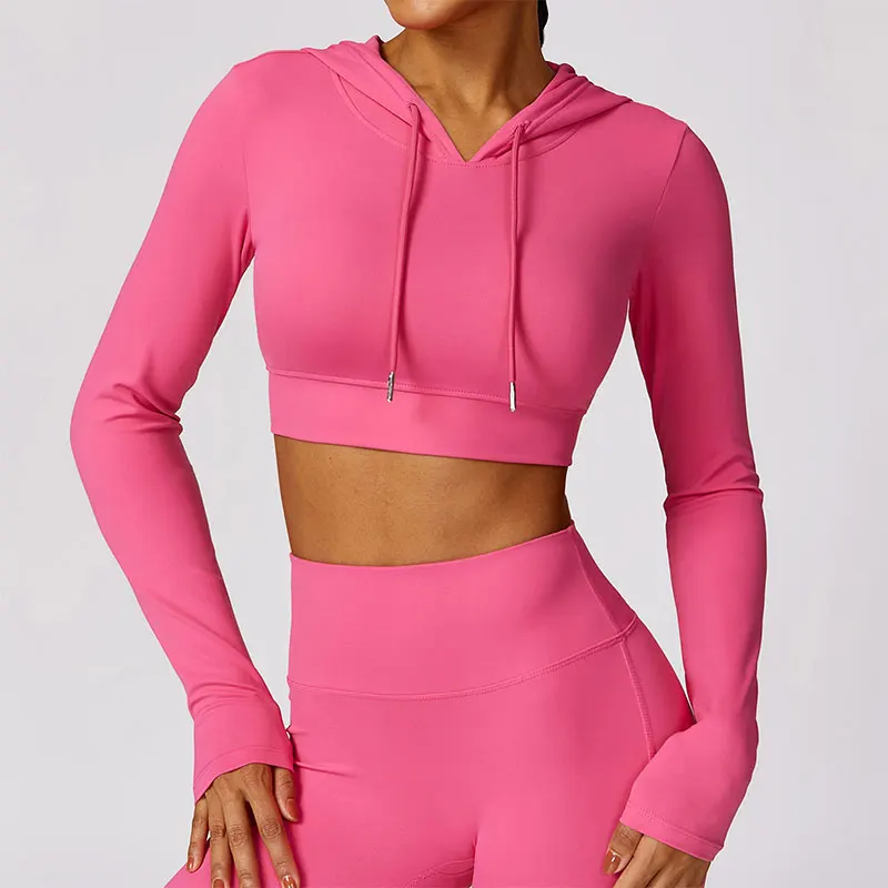 Yoga Long Sleeved Women\'s Hoodie Jacket Hooded Fitness Sports for Women Gym Outdoor Running Sports With Exposed Belly Button