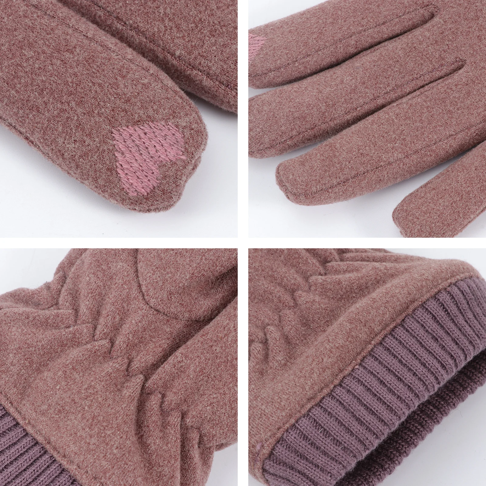 

1Pair Women Winter Gloves Double-Layer Warm Thickened Thermal Mitten Simple Style Red Bean Paste Color Warm Gloves for