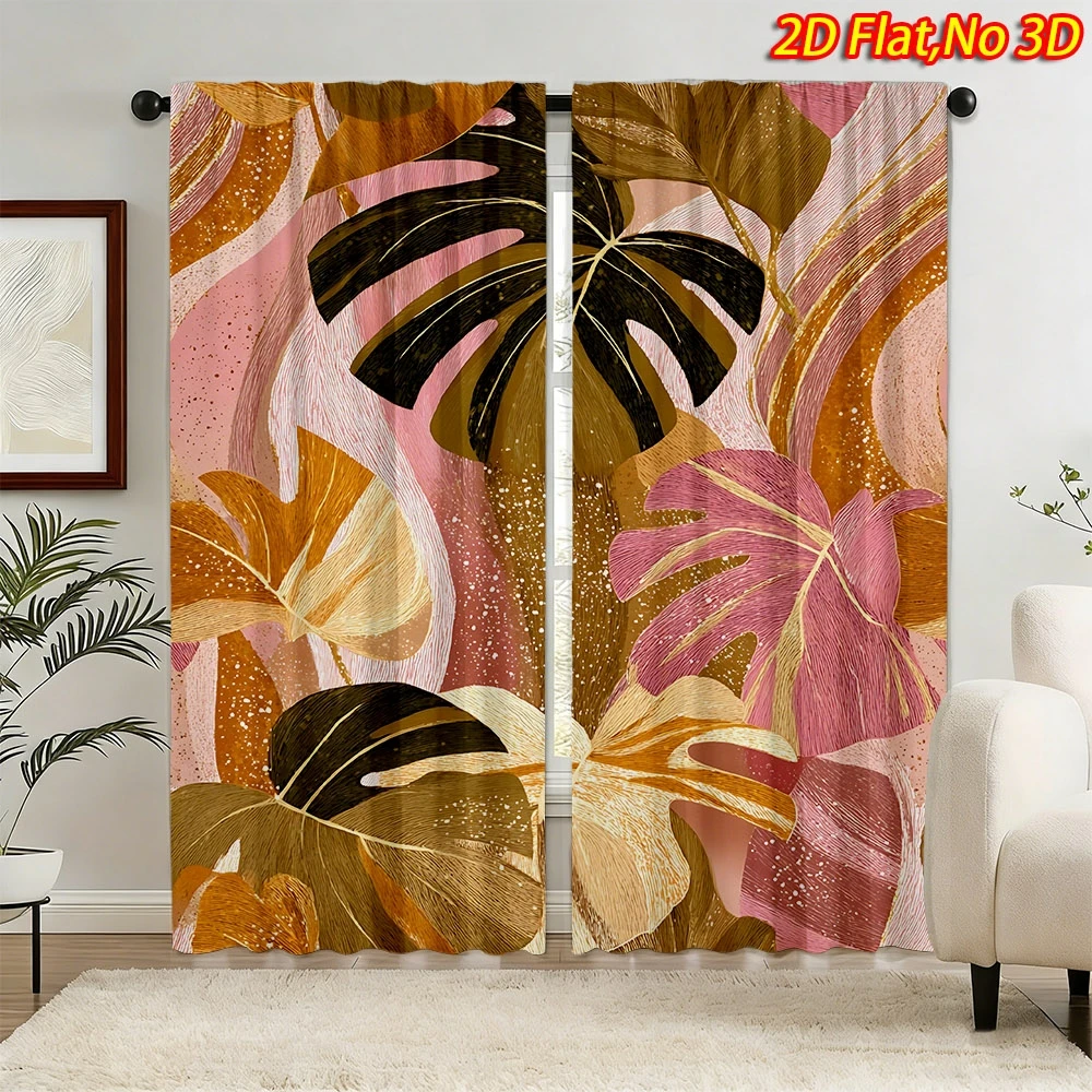 

2D Flat Print Tropical Monstera Leaf Curtains Polyester Machine Washable Bedroom Living Room Kitchen Boho Modern Decor Drapes