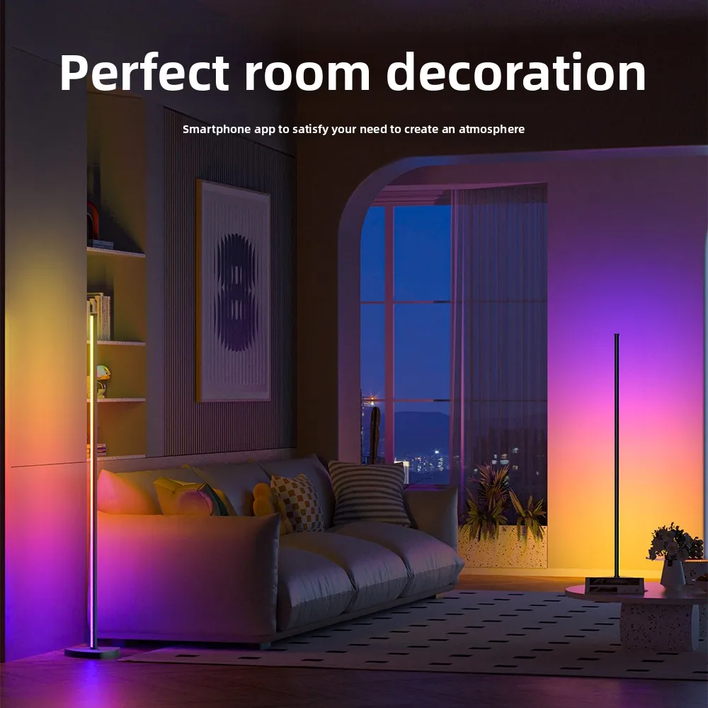 RGB Corner Light with Four-Panel Bluetooth Floor Standing Desk Lamp, Cylinder, Bedroom Live Streaming Atmosphere Floor Lamp