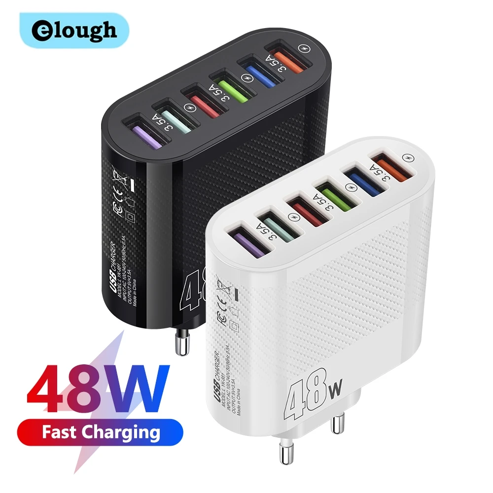 

Elough 48W 6 Ports USB Charger QC3.0 Fast Mobile Phone Charger For Samsung S23 S22 Xiaomi iPhone 14 13 PD Wall Chargers EU Plug
