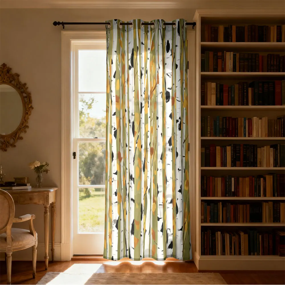 1pc autumn birch forest print single-loop curtain single-loop curtain living room  bedroom doors  home decoration