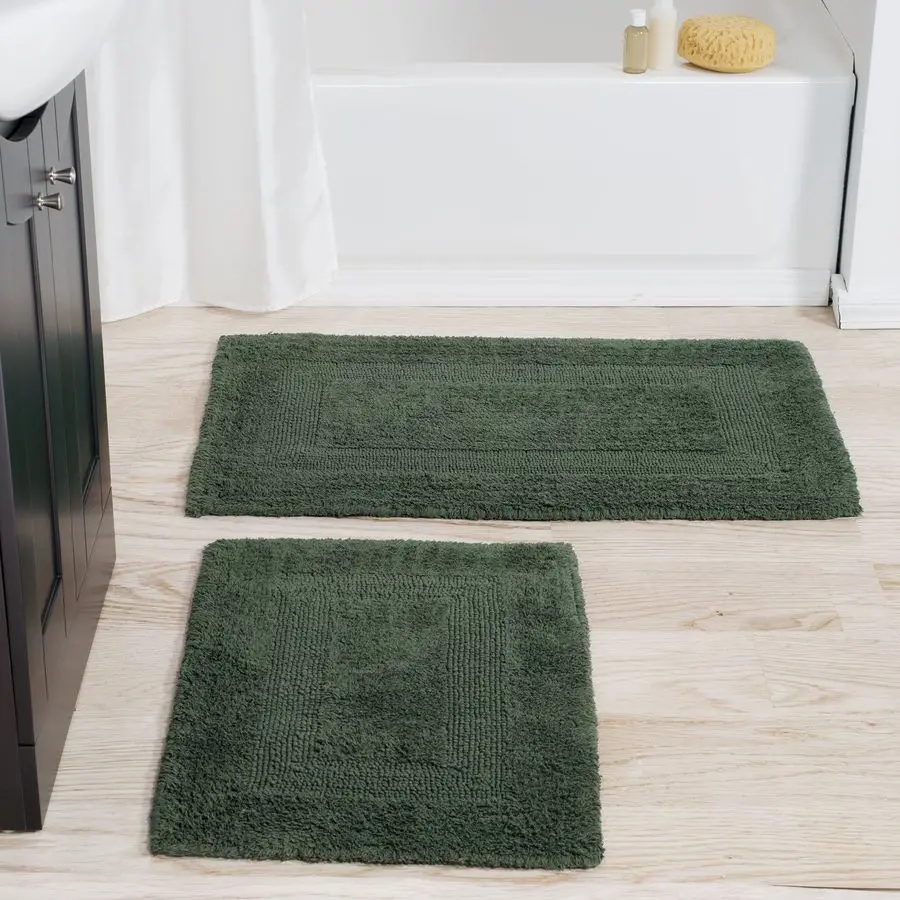 

Rugs 2Piece Cotton Bathroom Mat Set Machine Washable Bath Mats for Bathroom, Kitchen, or Laundry Room by Green