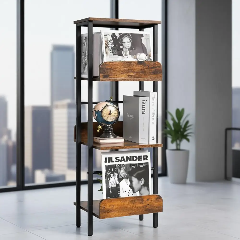 

5-уровневая высокая узкая книжная полка, органайзер в индустриальном стиле, небольшие угловые полки для гостиной, черный